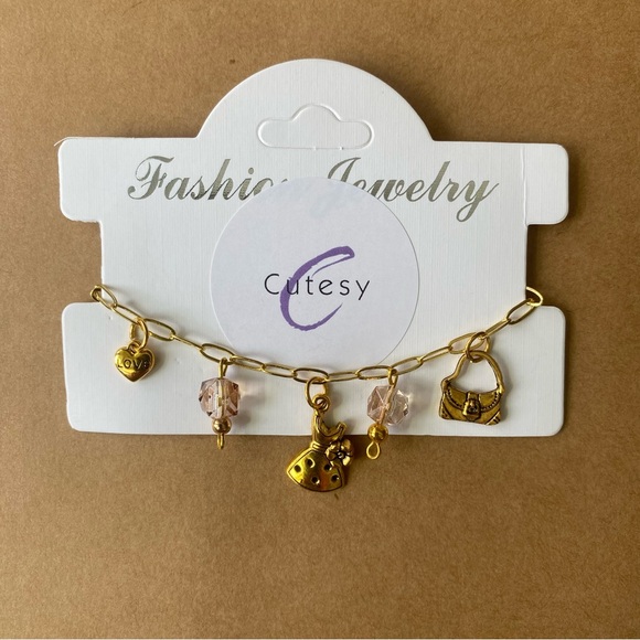 Handmade Jewelry - Shopaholic Gold Charm Bracelet